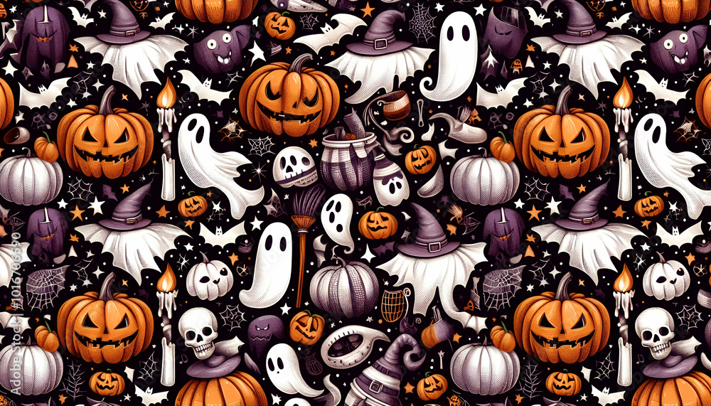 Fototapeta premium Spooky Delights - A Halloween Pattern Extravaganza