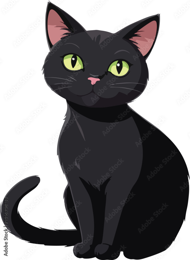 Obraz premium black cat cartoon, black cat vector, icon vector illustration, cat silhouette of a cat isolated on a white background