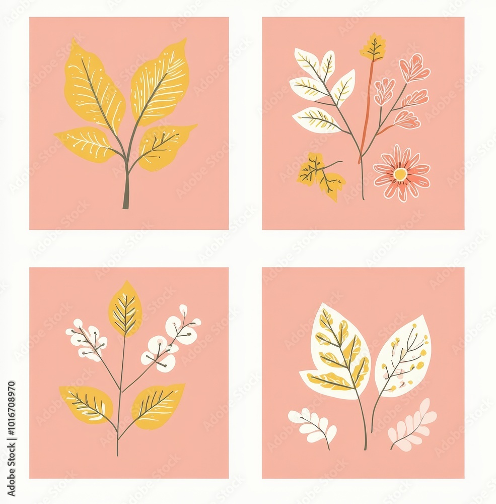 Obraz premium One line background with autumn elements, shapes, and plants. Creative design for mobile apps.