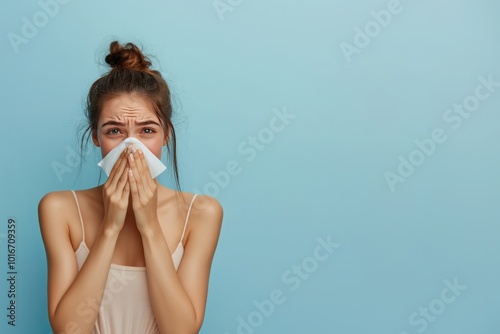 Attractive woman with runny nose