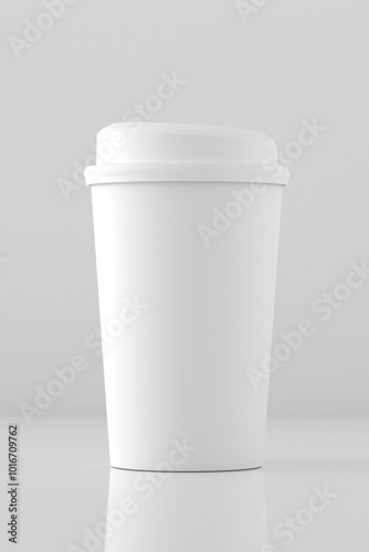 Mockup of Blank White Plastic Glass with Lid - 3D Illustration Render
