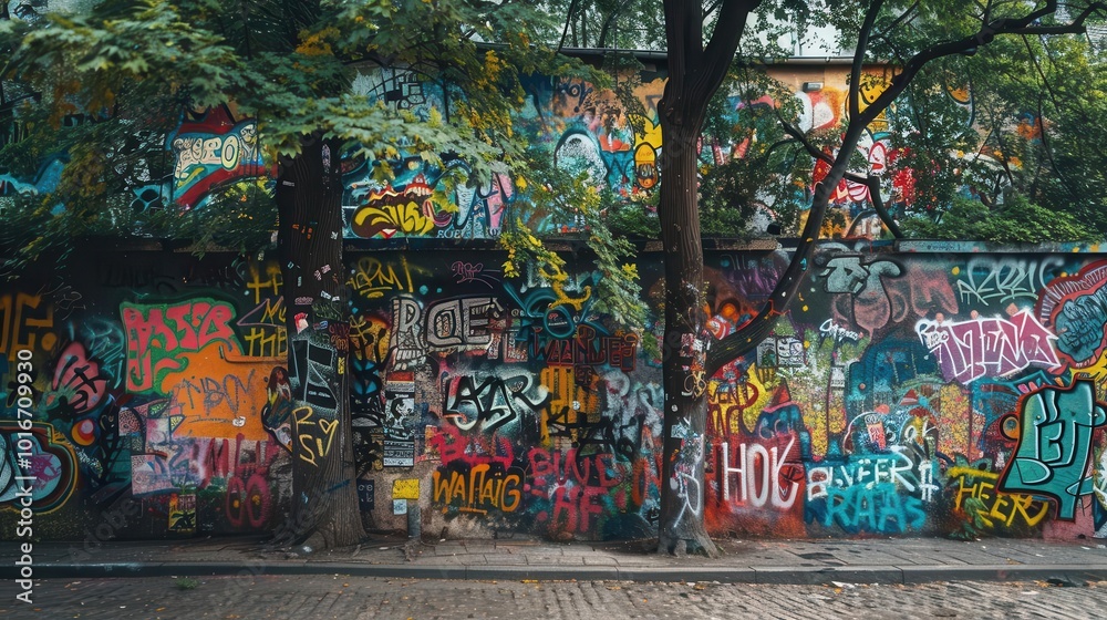 Fototapeta premium Urban explorers photographing graffiti art, urban life, creativity