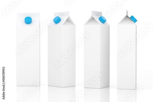 White Milk Boxes Cartons Mockup - 3D Illustration Render