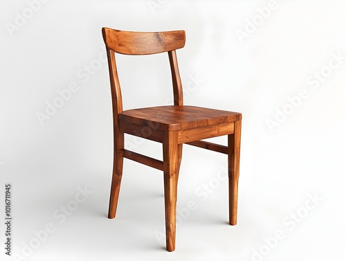 Minimalist Wooden Dining Chair with Curved Back and Simple Lines on White Background