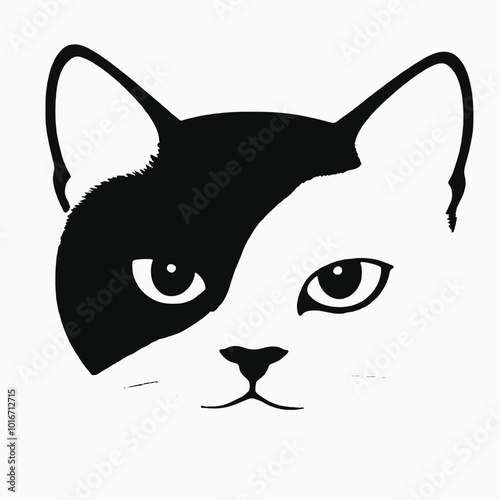 A close-up portrait of a black and white cat with piercing eyes 