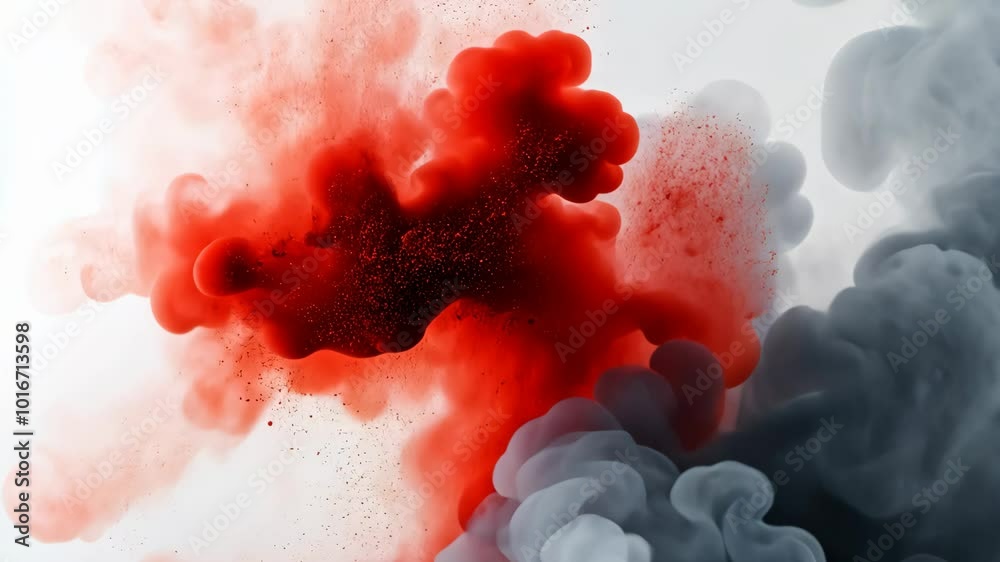Red ink exploding in water creating abstract shapes