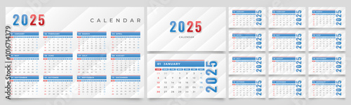 2025 calendar planner templates with monthly pages with text space, and a vector layout for wall or desk use. Weeks start on Monday, ready for print.