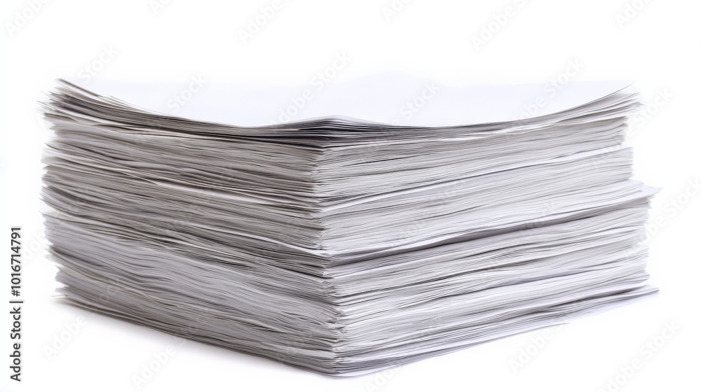 A large stack of white paper sheets placed neatly, symbolizing efficiency, organization, and productivity in the office or home environment. A large stack of white paper sheets placed neatly, symbolizing efficiency, organization, and productivity in the office or home environment.