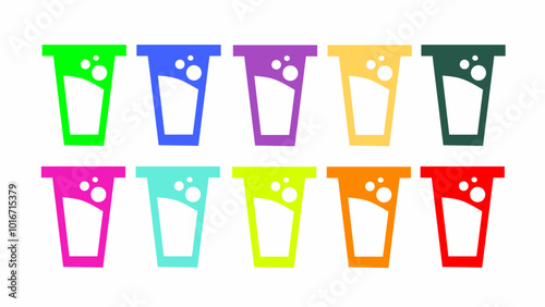 Set of drink cup icons with colorful flavors, street food stickers element , isolated on white background, vector illustration