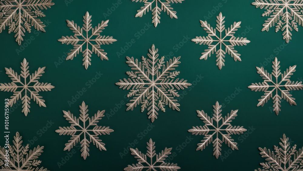 Embroided Snowflakes on emerald background. AI generated Embroided Snowflakes on emerald background. AI generated