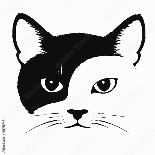 A close-up portrait of a black and white cat with piercing eyes 