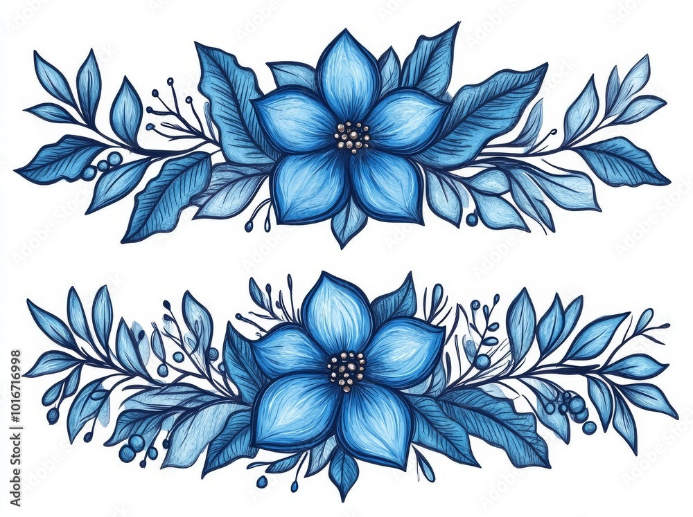 Obraz premium Hand drawn ornamental winter dividers. Snowflakes borders, Christmas holiday decor and floral frames for wedding cards. Isolated modern symbols.