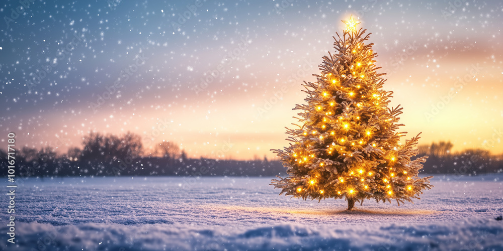 Christmas Tree with Gold Lights and Snowfall in Snow. Realistic Happy New Year Christmas Illustration. Modern 3D Winter. 2025, 2026 2027 Golden Xmas or New Year Eve Flyer with Space for Product. Christmas Tree with Gold Lights and Snowfall in Snow. Realistic Happy New Year Christmas Illustration. Modern 3D Winter. 2025, 2026 2027 Golden Xmas or New Year Eve Flyer with Space for Product.