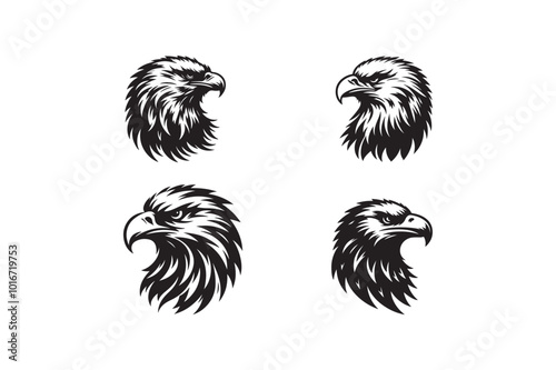 Eagle Head Silhouette black. white background  set