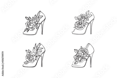 minimal line shoes icon set