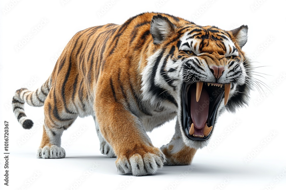 Obraz premium muscular smilodon (saber-toothed tiger) mid-roar