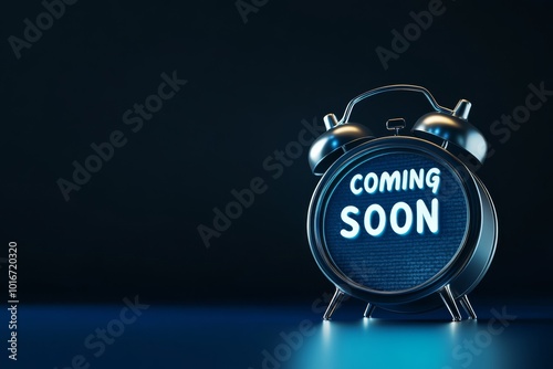 This vintage alarm clock design showcases a Coming Soon message, effectively acting as a placeholder for websites or marketing, enhancing brand visibility and increasing audience interest