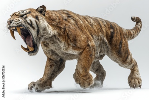 muscular smilodon (saber-toothed tiger) mid-roar