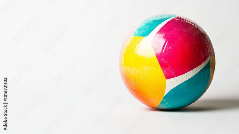Brightly colored beach ball on a white background, featuring vibrant hues of pink, yellow, and blue, perfect for summer and leisure activities. Brightly colored beach ball on a white background, featuring vibrant hues of pink, yellow, and blue, perfect for summer and leisure activities.