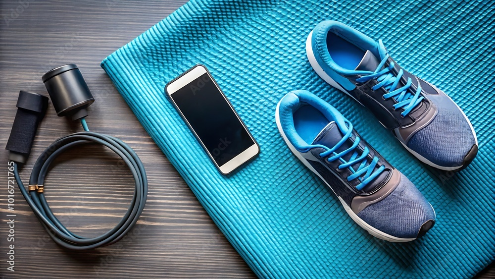 Modern Fitness Tracker, Workout Gear, and Gym Mat – Top View of Exercise Essentials
Modern Fitness Tracker, Workout Gear, and Gym Mat – Top View of Exercise Essentials
