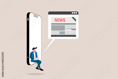 Businessman reading world news magazine on electronic device. concept of Newspaper or news paper on digital tablet or laptop
