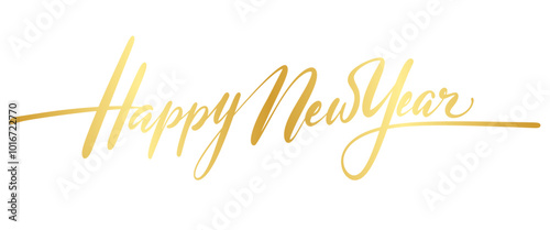 HAPPY NEW YEAR text write with gold ink	