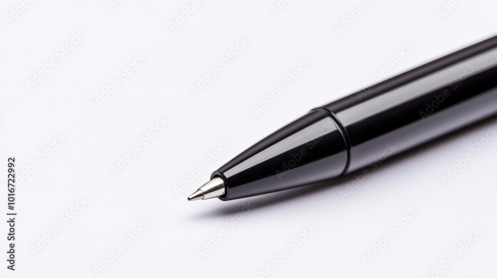 Close-up of a black pen on a white surface, showcasing the sleek design and smooth texture. Ideal for office, school, or home use. Close-up of a black pen on a white surface, showcasing the sleek design and smooth texture. Ideal for office, school, or home use.