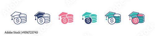 graduation hat with coin stack icon set education scholarship money for college tuition vector illustration for web and app