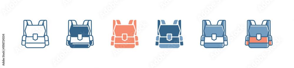 simple casual backpack icon set briefcase for hiking, traveling, school bag signs illustration simple casual backpack icon set briefcase for hiking, traveling, school bag signs illustration