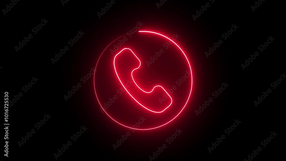 Glowing neon calling icon animation on black background. Glowing neon calling icon animation on black background.