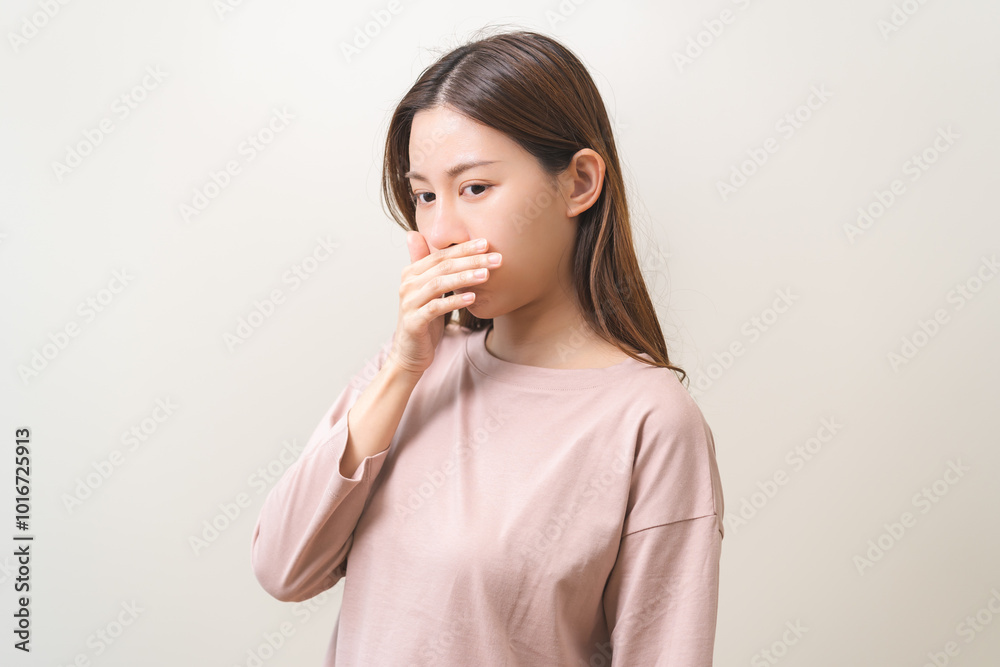 Bad smelling, deodorant asian young woman hand squeeze, covering nose smell stink, breathing smelly disgust strong, expression face dislike odor, smelly armpit underarm. Medical health, skin body care Bad smelling, deodorant asian young woman hand squeeze, covering nose smell stink, breathing smelly disgust strong, expression face dislike odor, smelly armpit underarm. Medical health, skin body care