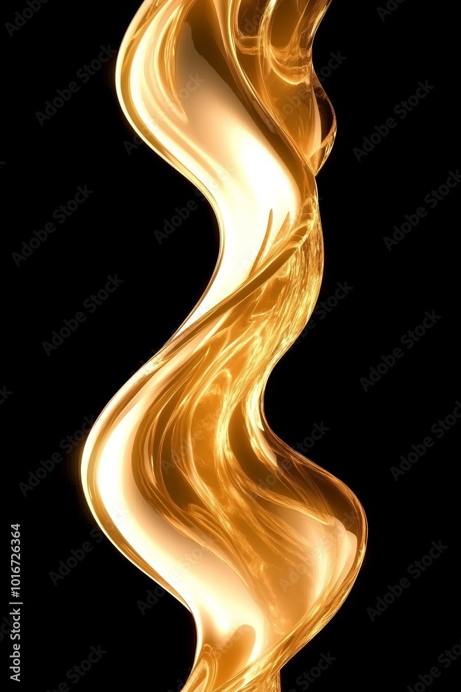 A mesmerizing golden wave of liquid with smooth, flowing curves against a black background. A mesmerizing golden wave of liquid with smooth, flowing curves against a black background.