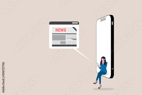 Business woman reading world news magazine on electronic device. concept of Newspaper or news paper on digital tablet or laptop