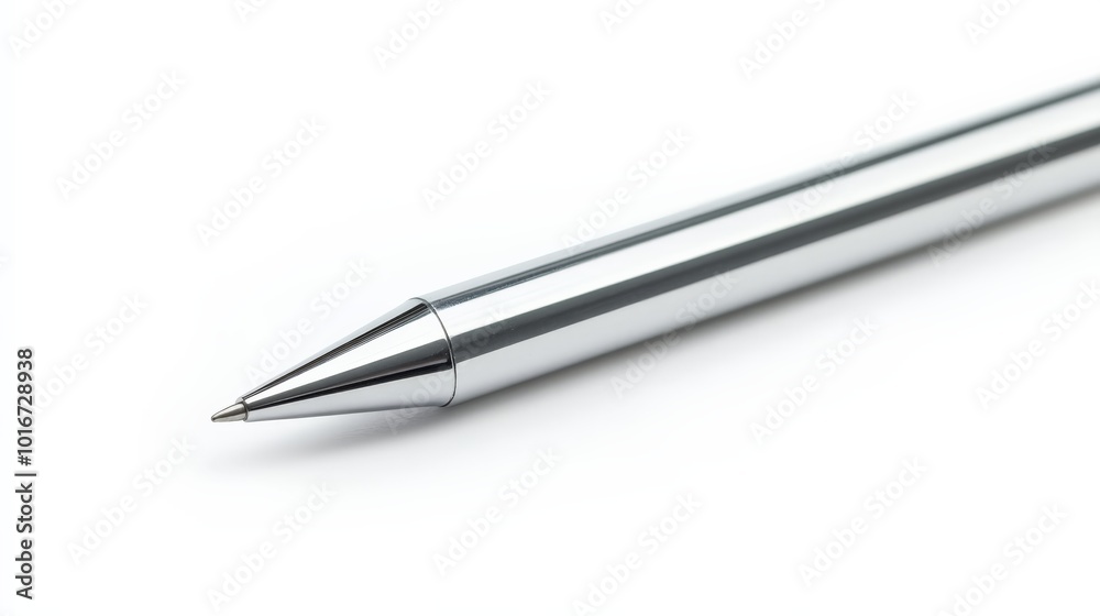 Close-up of a sleek, metallic ballpoint pen on a white background, showcasing modern design and precision. Ideal for business and writing concepts. Close-up of a sleek, metallic ballpoint pen on a white background, showcasing modern design and precision. Ideal for business and writing concepts.