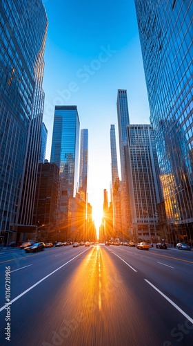 Golden Sunrise Casting Radiant Light on Iconic New York City Skyscrapers