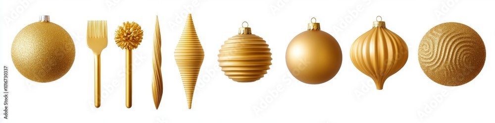 Gold baubles design for Christmas or New Year holidays, 3D render