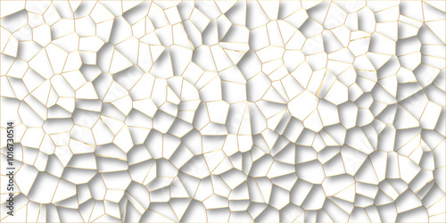 Beautiful white and golden crystallized polygon background. abstract light colorful stone tile pattern with shadow. modern wallpaper, trendy simple minimal geometric background abstract backdrop.