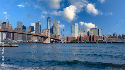 Manhattan skyline and brooklyn bridge from dumbo district- new york city