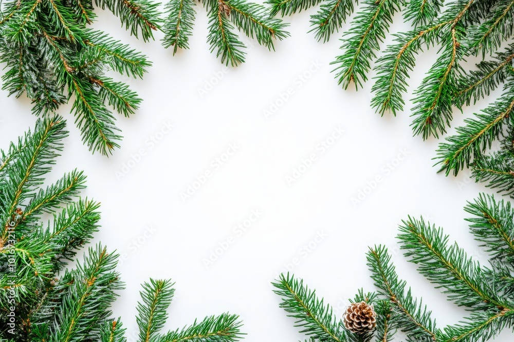 Isolated Christmas pine leaves decoration frame border. Use for Merry Christmas and New Year holiday backgrounds. Isolated Christmas pine leaves decoration frame border. Use for Merry Christmas and New Year holiday backgrounds.