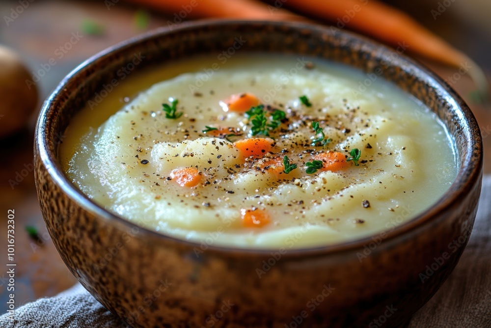 comfort food, hearty potato soup with tender potatoes, carrots, and a touch of garlic for a deliciously wholesome meal comfort food, hearty potato soup with tender potatoes, carrots, and a touch of garlic for a deliciously wholesome meal