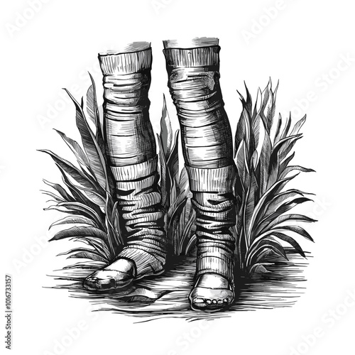 Leg warmers monochrome ink sketch vector drawing, engraving style illustration photo