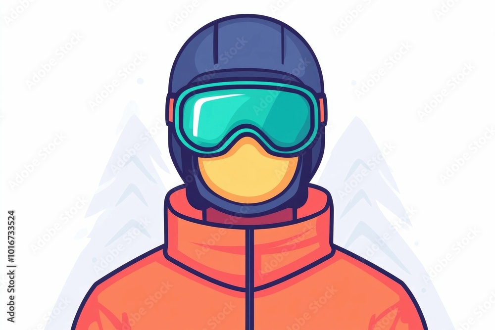 Minimalist depicting essential ski and snowboard equipment ski goggles snowboard and helmet against a clean white background showcasing a simple flat design style Minimalist depicting essential ski and snowboard equipment ski goggles snowboard and helmet against a clean white background showcasing a simple flat design style