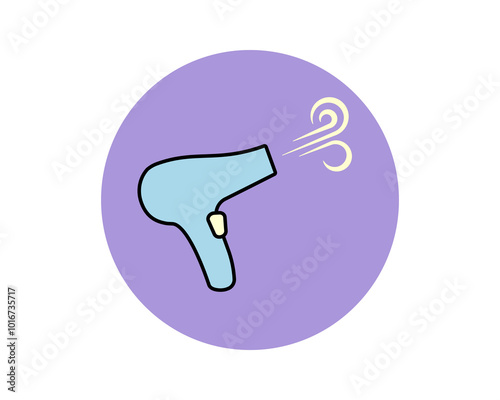 Hair dryer Line Icon fashion hairdryer of hairdresser to blow-dry and electric hair-dryer blower. Barber styling appliance. Vector cartoon illustration