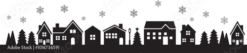 Silhouette of winter cityscape. vector illustration of houses on the winter. Christmas night cityscape