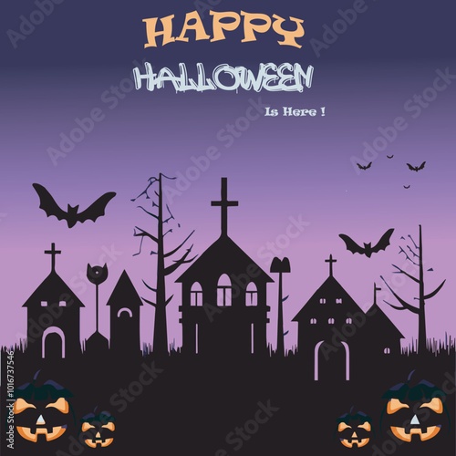 Halloween haunted house with flat design
