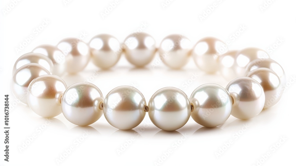 Elegant pearl bracelet with lustrous white pearls, elegantly arranged on a white background, showcasing timeless beauty and sophistication. Elegant pearl bracelet with lustrous white pearls, elegantly arranged on a white background, showcasing timeless beauty and sophistication.