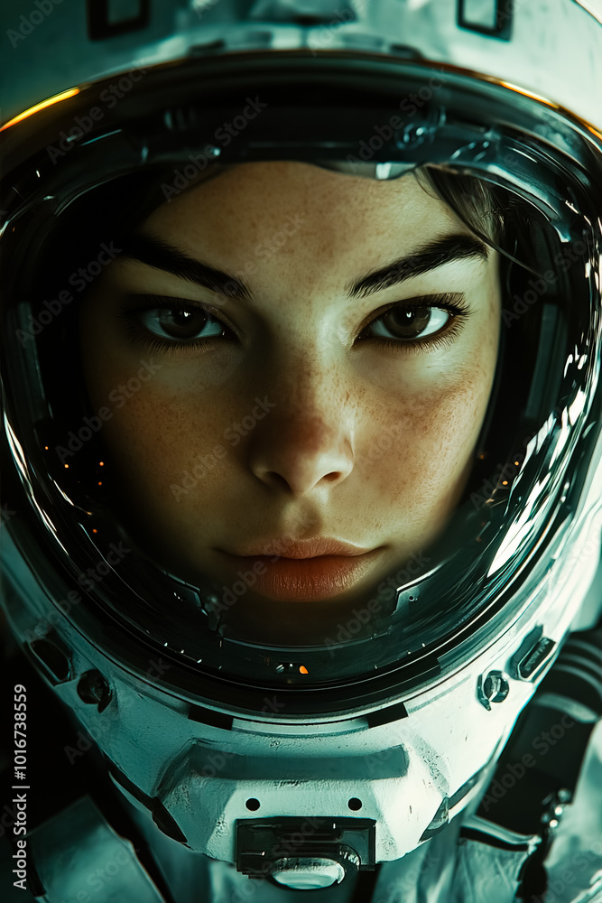Realistic portrait of a female astronaut. Realistic portrait of a female astronaut.