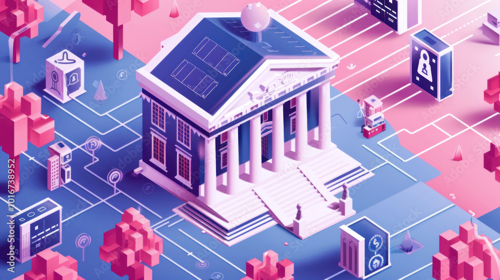 A visual of a completely digital bank, offering services like paperless loans, automated savings plans, and blockchain-powered transactions. A visual of a completely digital bank, offering services like paperless loans, automated savings plans, and blockchain-powered transactions.