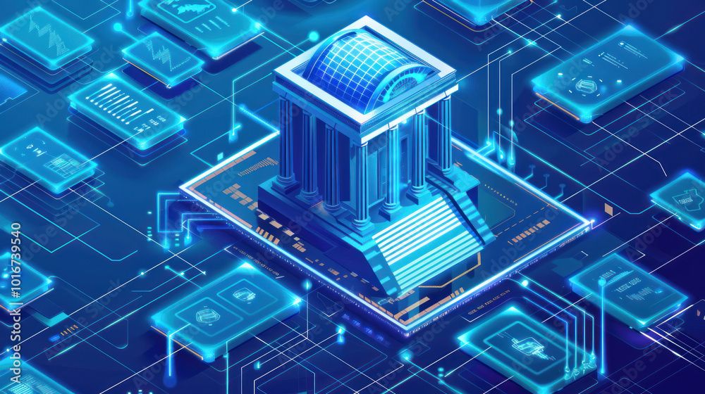 A visual of a decentralized banking system built on blockchain technology, providing secure, transparent, and fast financial services. A visual of a decentralized banking system built on blockchain technology, providing secure, transparent, and fast financial services.