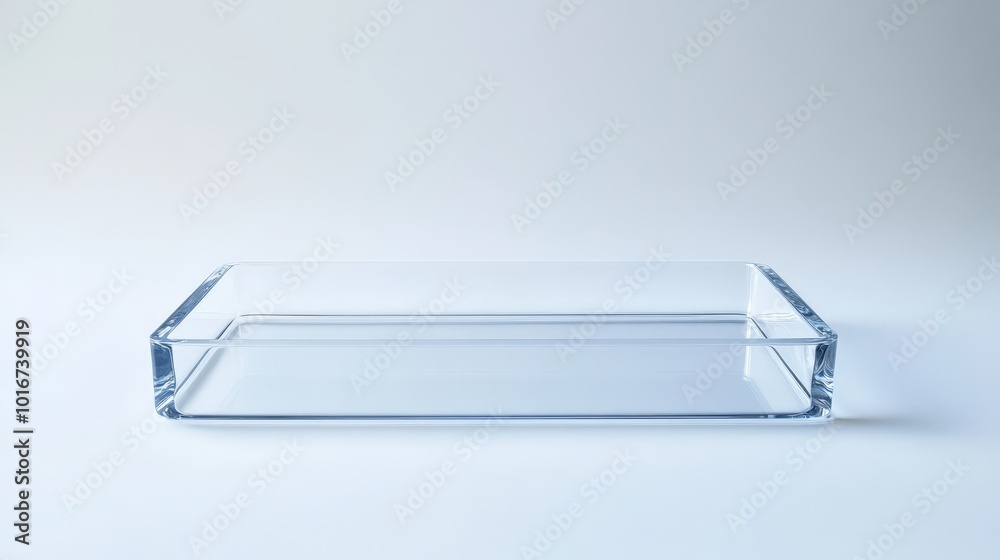 Empty glass rectangular tray on a white background, showcasing minimalism and elegance, perfect for modern home and kitchen decor. Empty glass rectangular tray on a white background, showcasing minimalism and elegance, perfect for modern home and kitchen decor.